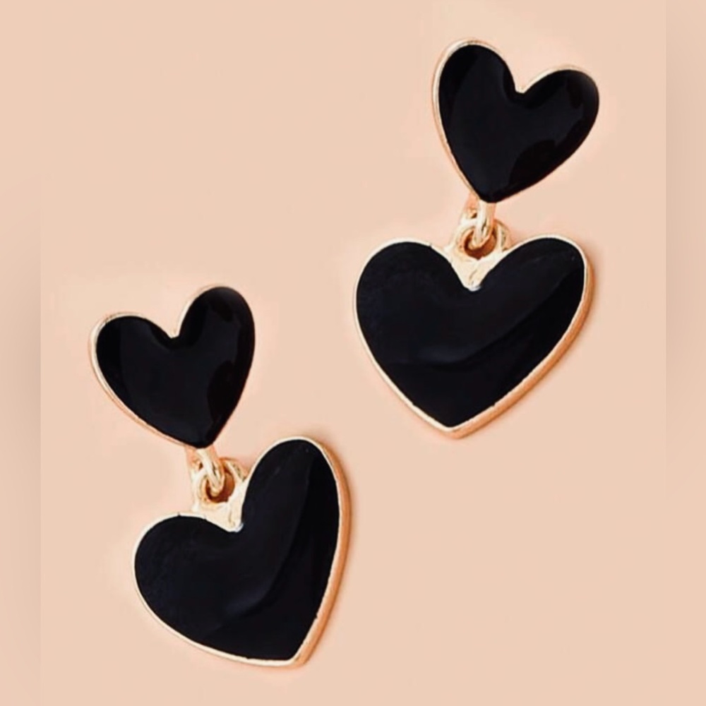 Black Heart Drop Earrings